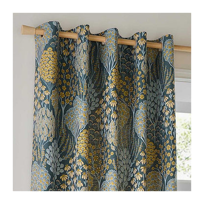 Blue-Saffron - Back - Wylder Ophelia Jacquard Floral Eyelet Curtains