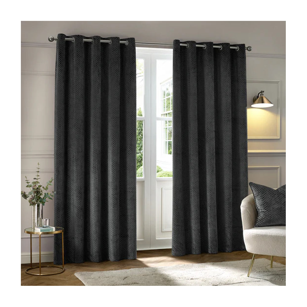 Charcoal - Lifestyle - Furn Neptune Velvet Eyelet Curtains