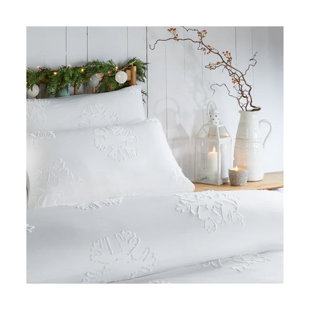 White - Back - Duvet Day Snow Crystal Reversible Soft Touch Tufted Duvet Cover Set