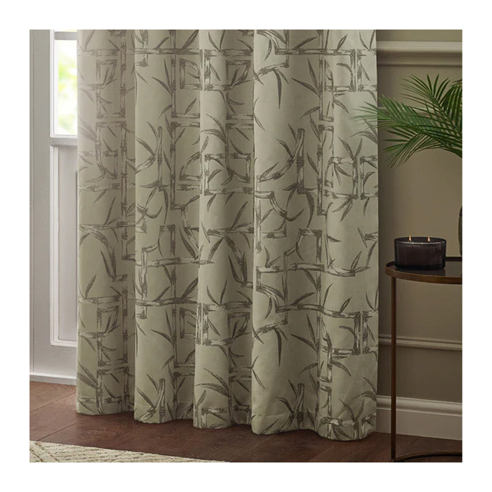 Champagne - Back - Paoletti Jacquard Bamboo Print Eyelet Curtains