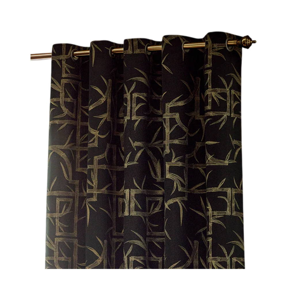 Black - Front - Paoletti Jacquard Bamboo Print Eyelet Curtains