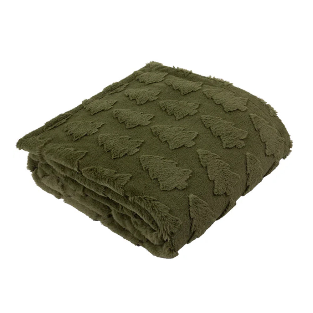 Forest Green - Front - Furn Faux Fur Pine Tree Throw