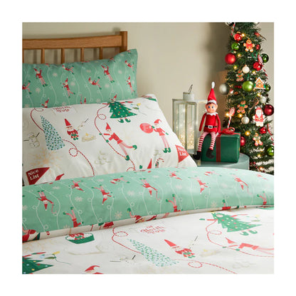 Cream-Mint - Back - Duvet Day Elfie Reversible Soft Touch Printed Christmas Duvet Cover Set