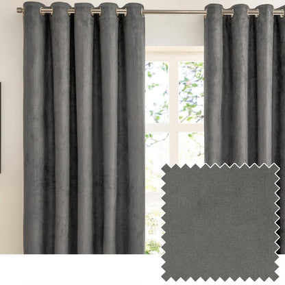 Charcoal - Side - Furn Ultimate Faux Suede Eyelets Blackout Curtains