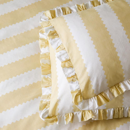Butter Yellow-White - Front - Wylder Birdie Ruffles Striped Pillowcase