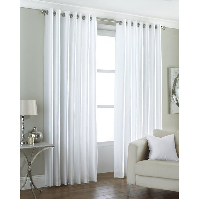 White - Front - Riva Home Fiji Faux Silk Ringtop Curtains