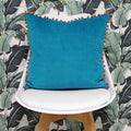 Teal-Coral - Pack Shot - Riva Home Velvet Pompom Cushion Cover