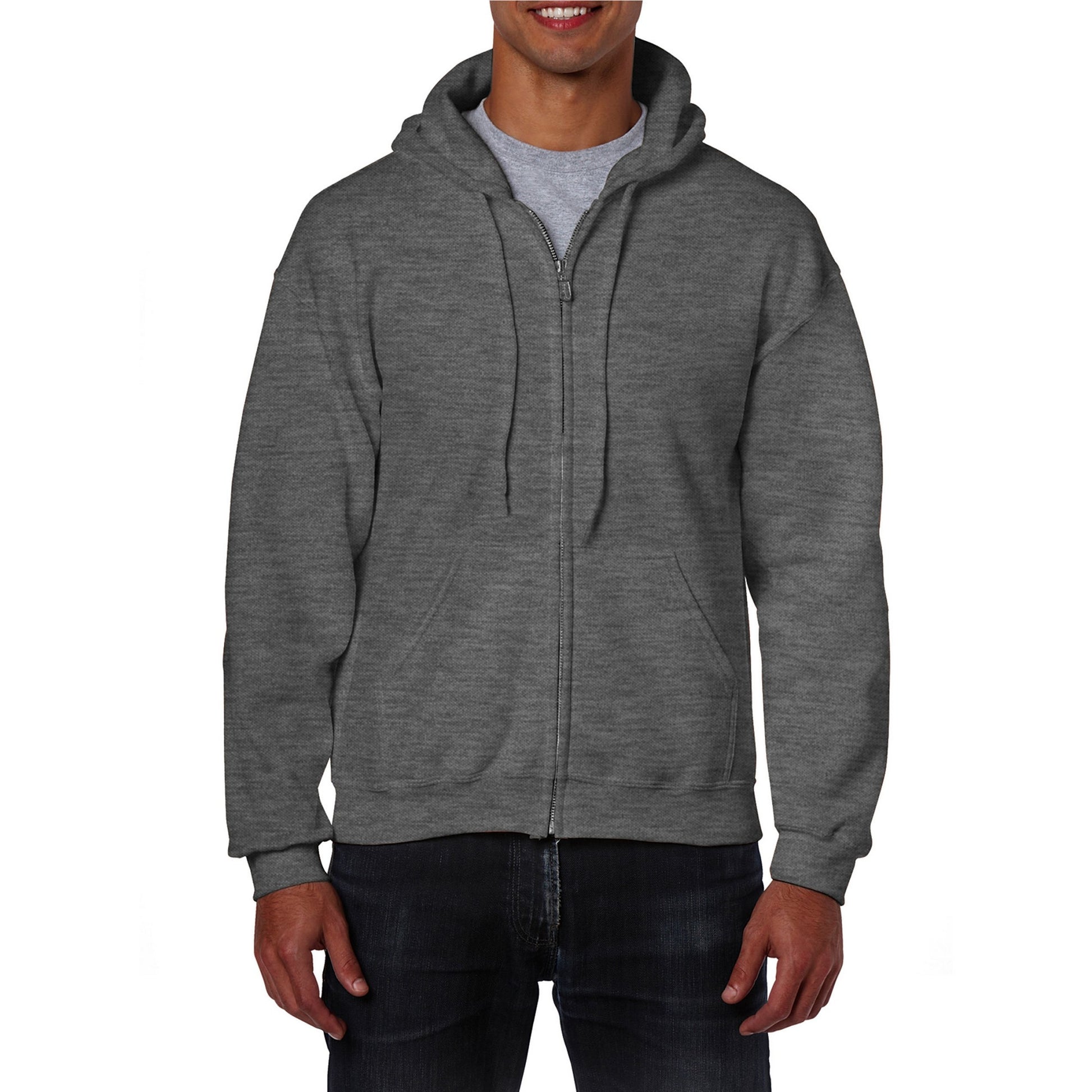 Dark Heather - Side - Gildan Mens Heavy Blend Hooded Sweatshirt
