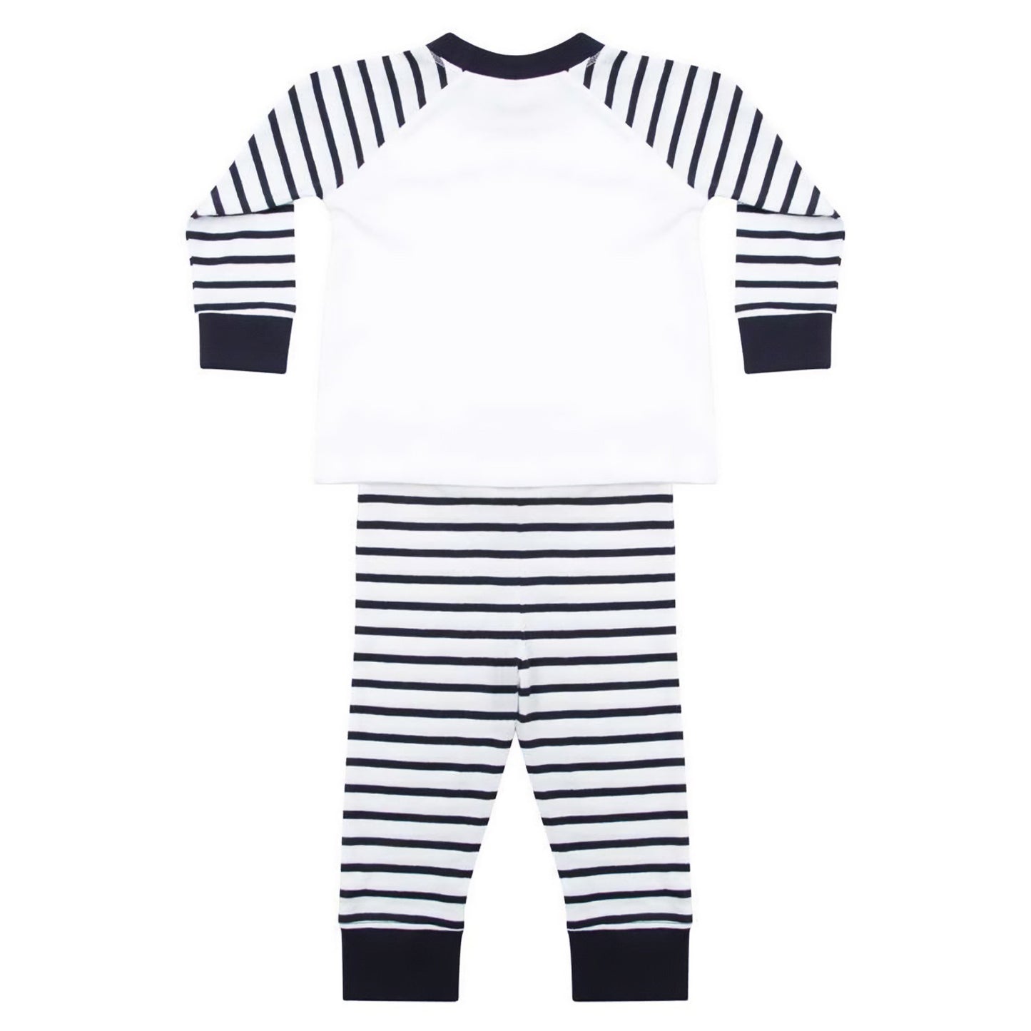 Navy-White - Back - Larkwood Childrens-Kids Striped Long Pyjama Set
