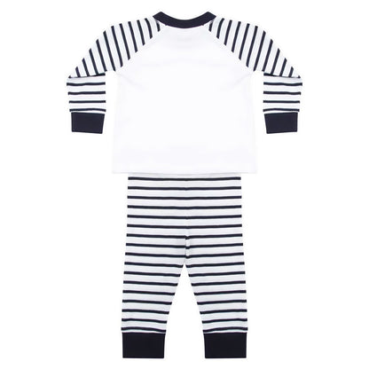 Navy-White - Back - Larkwood Childrens-Kids Striped Long Pyjama Set