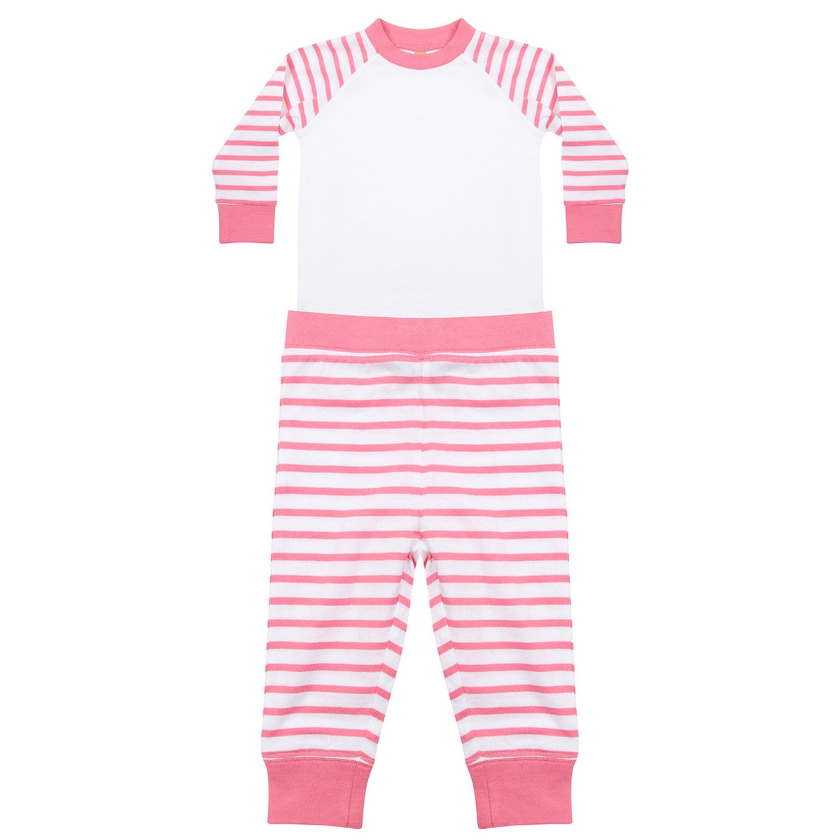 Pink-White - Front - Larkwood Childrens-Kids Striped Long Pyjama Set