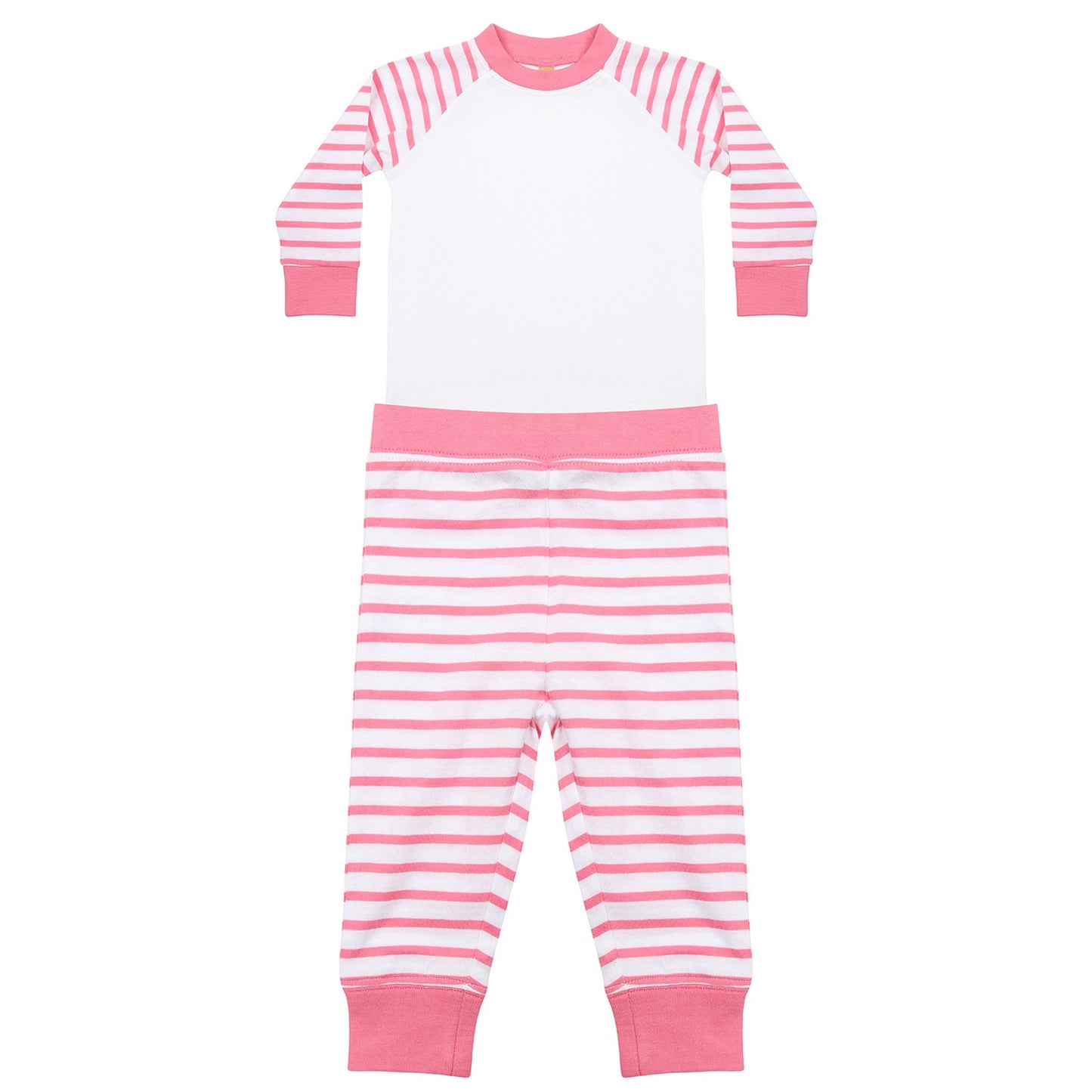 Pink-White - Front - Larkwood Childrens-Kids Striped Long Pyjama Set