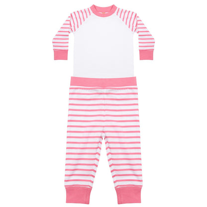 Pink-White - Front - Larkwood Childrens-Kids Striped Long Pyjama Set