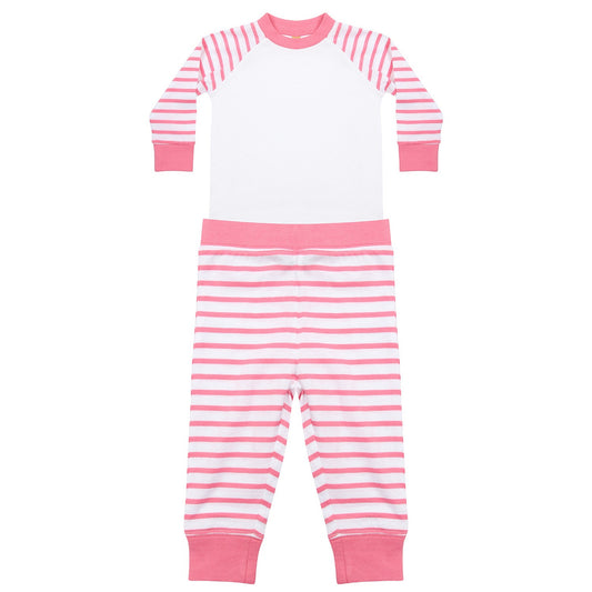 Pink-White - Front - Larkwood Childrens-Kids Striped Long Pyjama Set