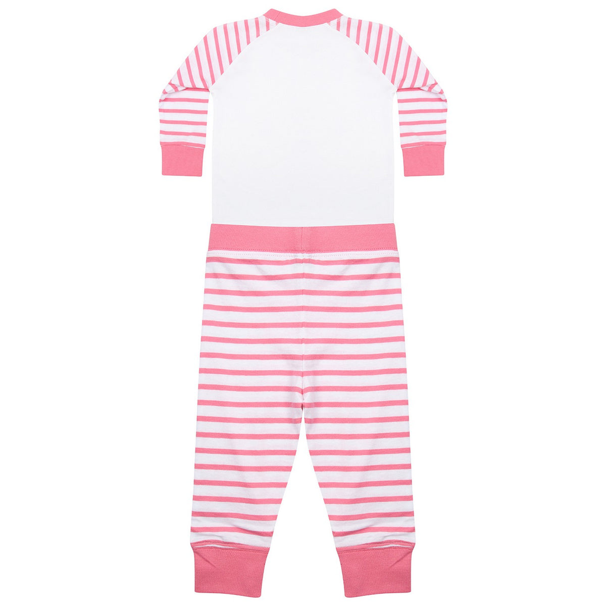 Pink-White - Back - Larkwood Childrens-Kids Striped Long Pyjama Set