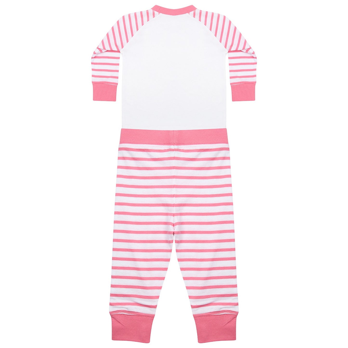 Pink-White - Back - Larkwood Childrens-Kids Striped Long Pyjama Set