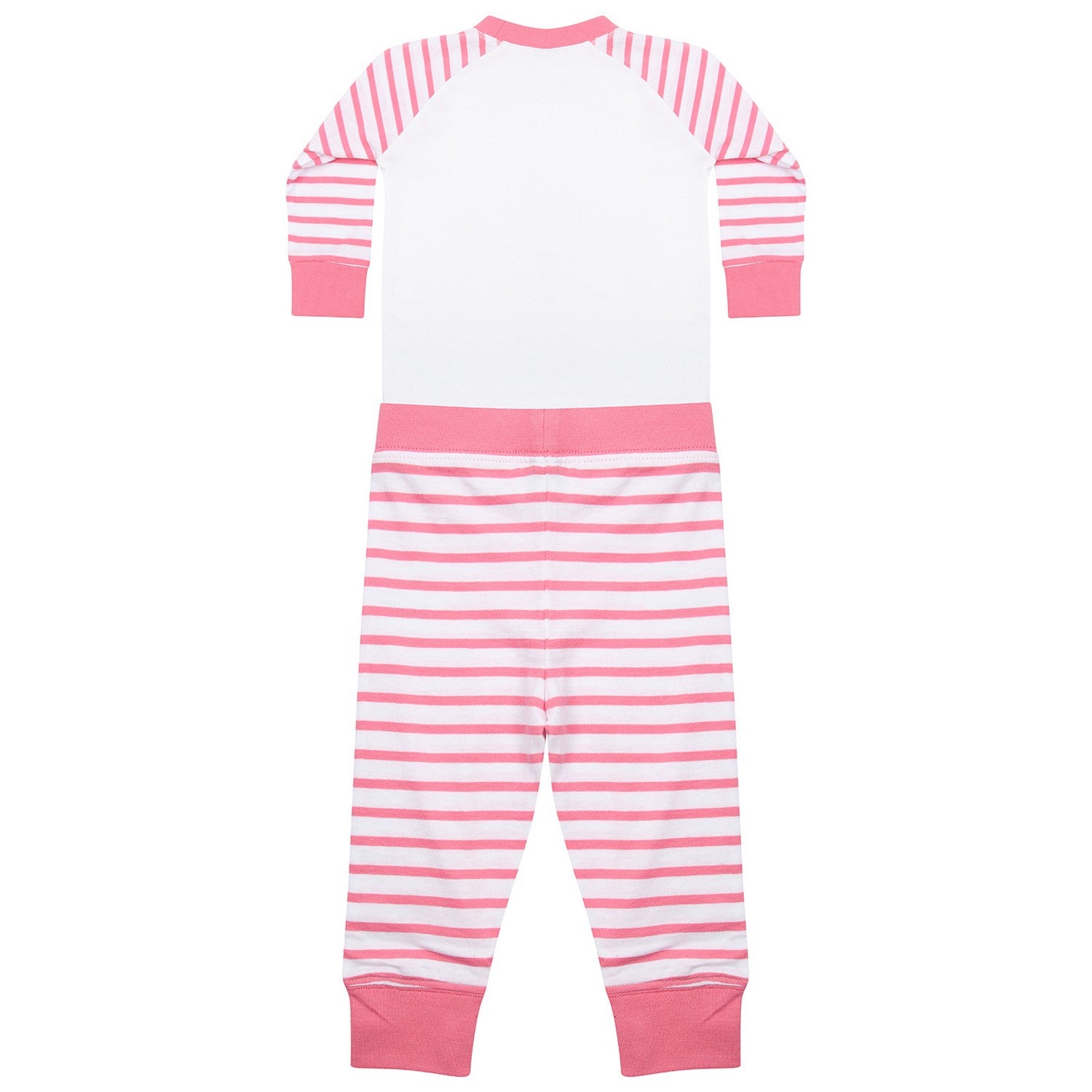 Pink-White - Back - Larkwood Childrens-Kids Striped Long Pyjama Set