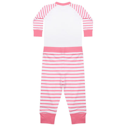 Pink-White - Back - Larkwood Childrens-Kids Striped Long Pyjama Set