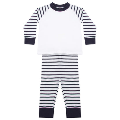Navy-White - Front - Larkwood Childrens-Kids Striped Long Pyjama Set