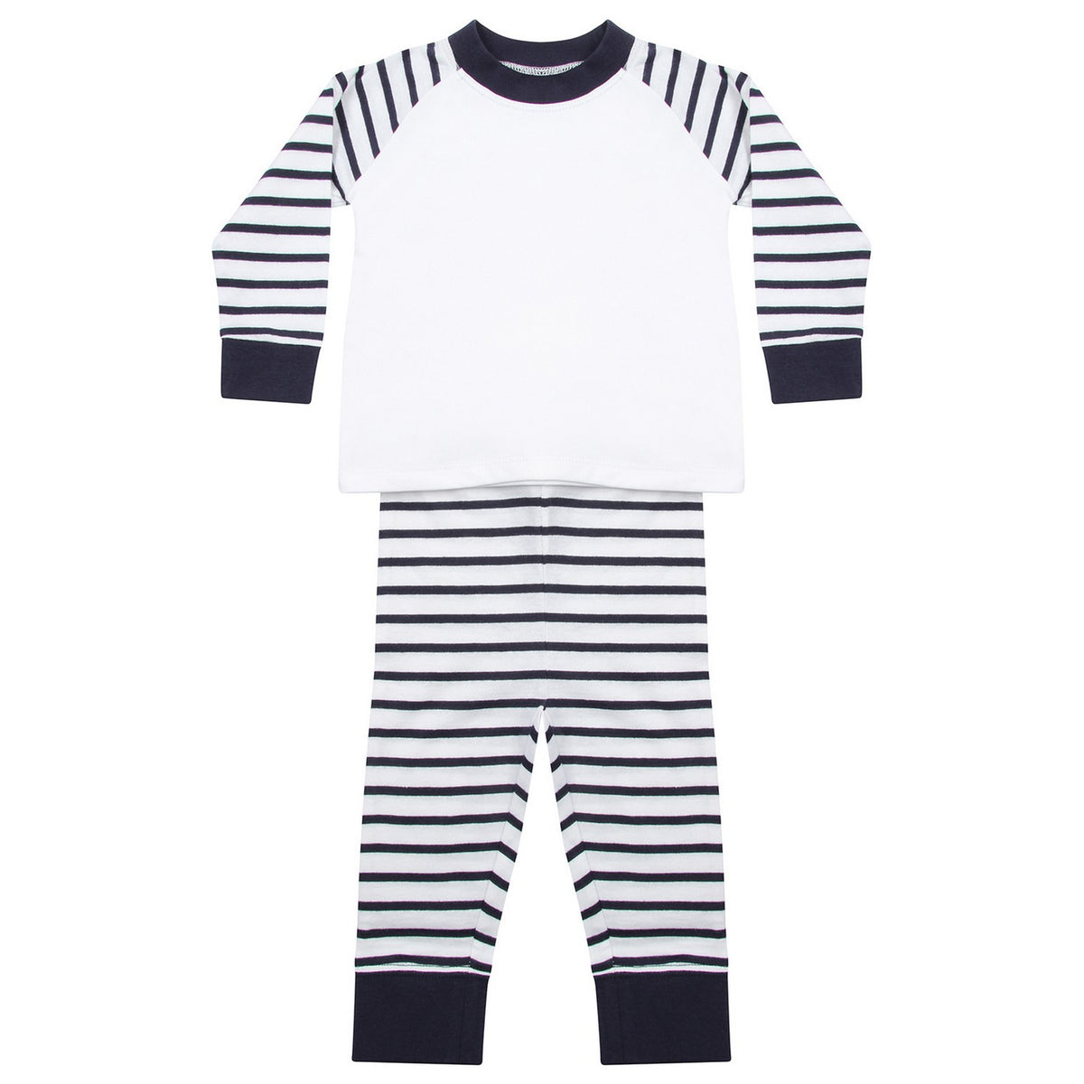 Navy-White - Front - Larkwood Childrens-Kids Striped Long Pyjama Set