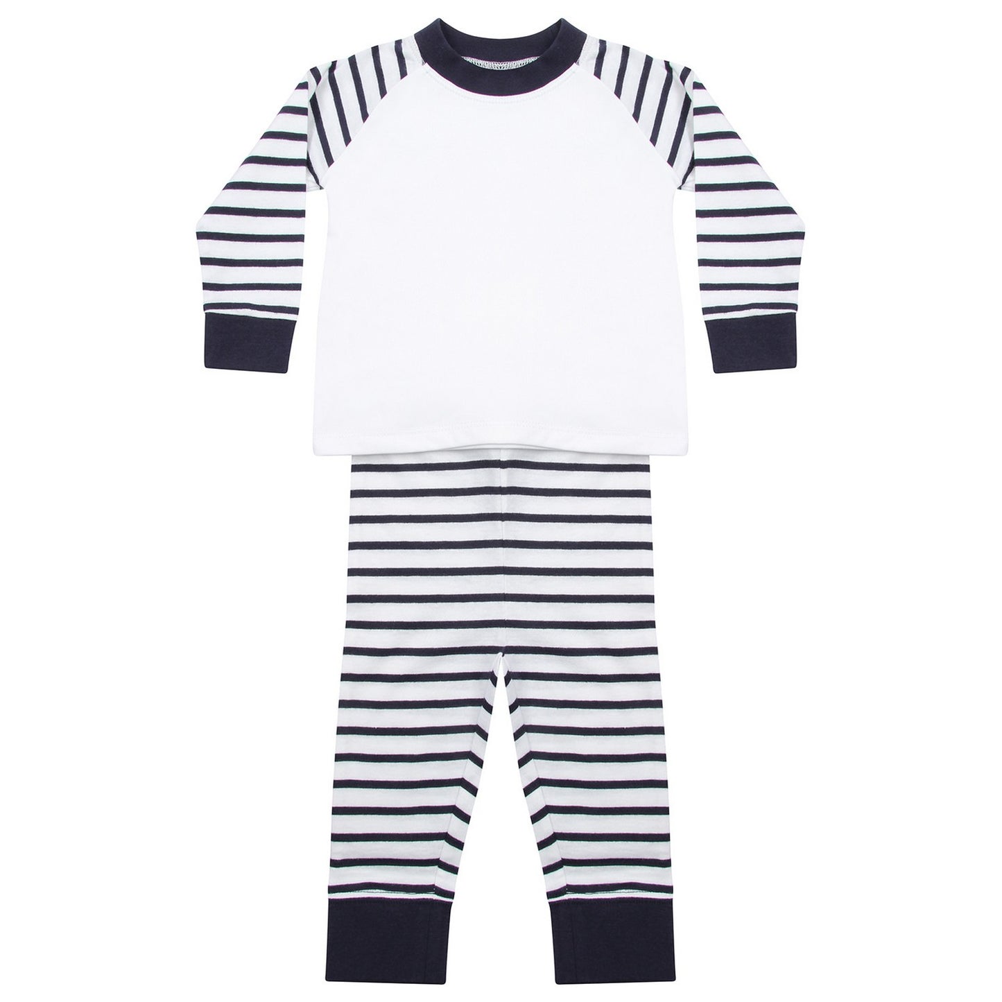 Navy-White - Front - Larkwood Childrens-Kids Striped Long Pyjama Set