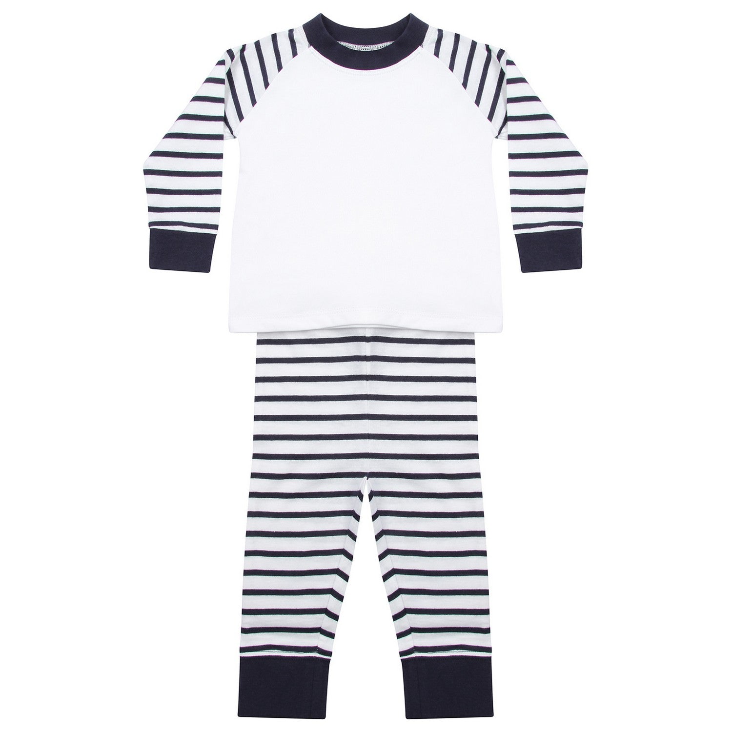 Navy-White - Front - Larkwood Childrens-Kids Striped Long Pyjama Set