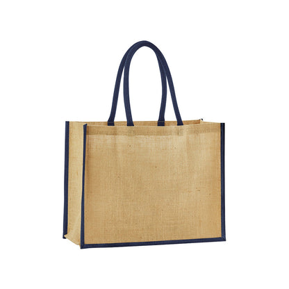 Natural-Navy - Front - Westford Mill Classic Starched Jute Tote Bag