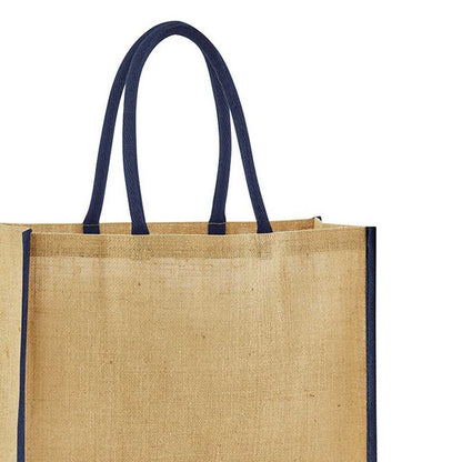 Natural-Navy - Back - Westford Mill Classic Starched Jute Tote Bag