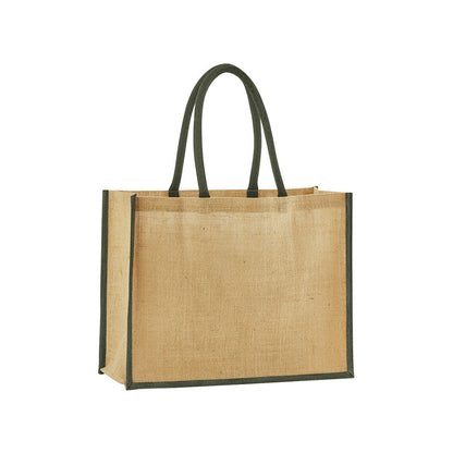 Natural-Olive Green - Front - Westford Mill Classic Starched Jute Tote Bag