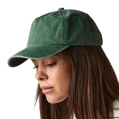 Bottle Green - Side - Beechfield Vintage Washed 5 Panel Relaxed Fit Baseball Cap