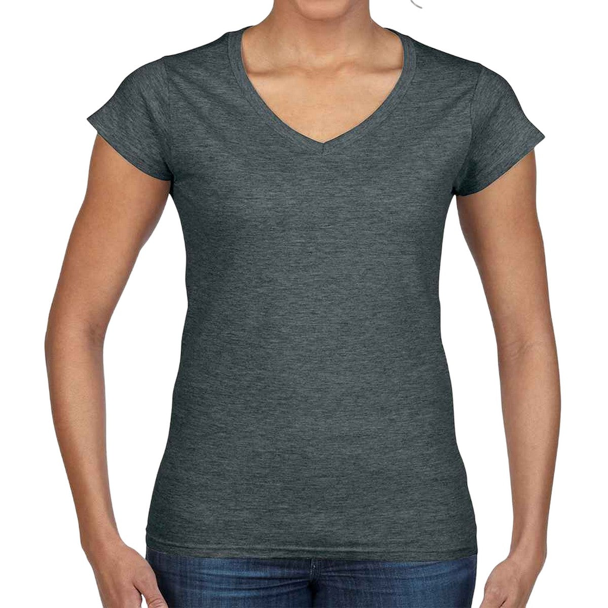 Dark Heather - Front - Gildan Womens-Ladies Softstyle Heather V Neck T-Shirt