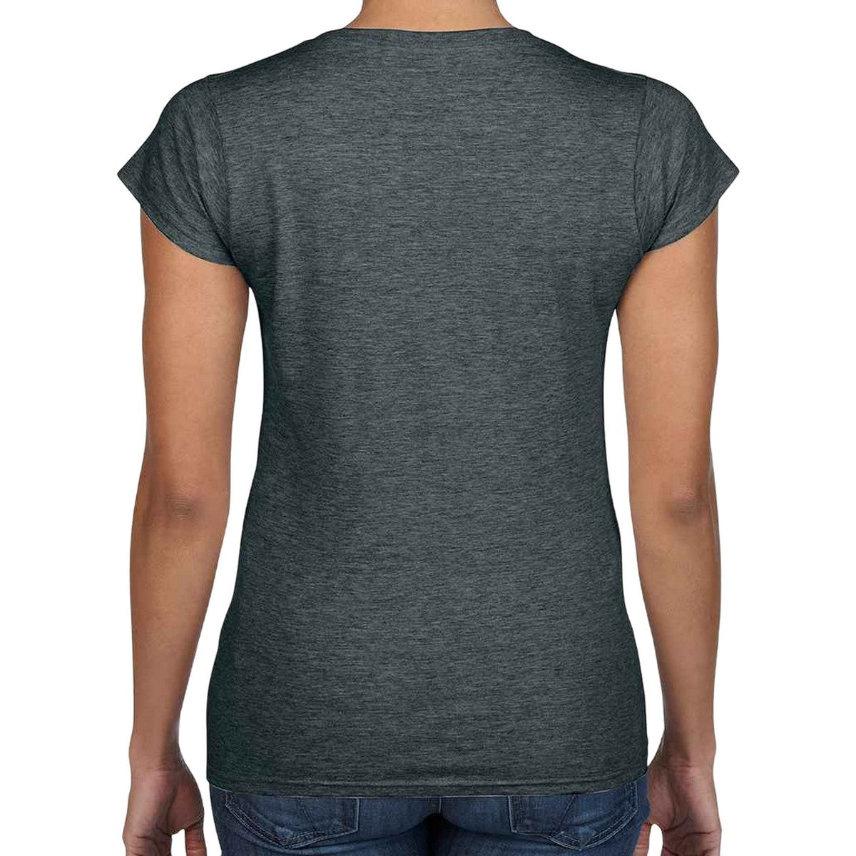 Dark Heather - Back - Gildan Womens-Ladies Softstyle Heather V Neck T-Shirt
