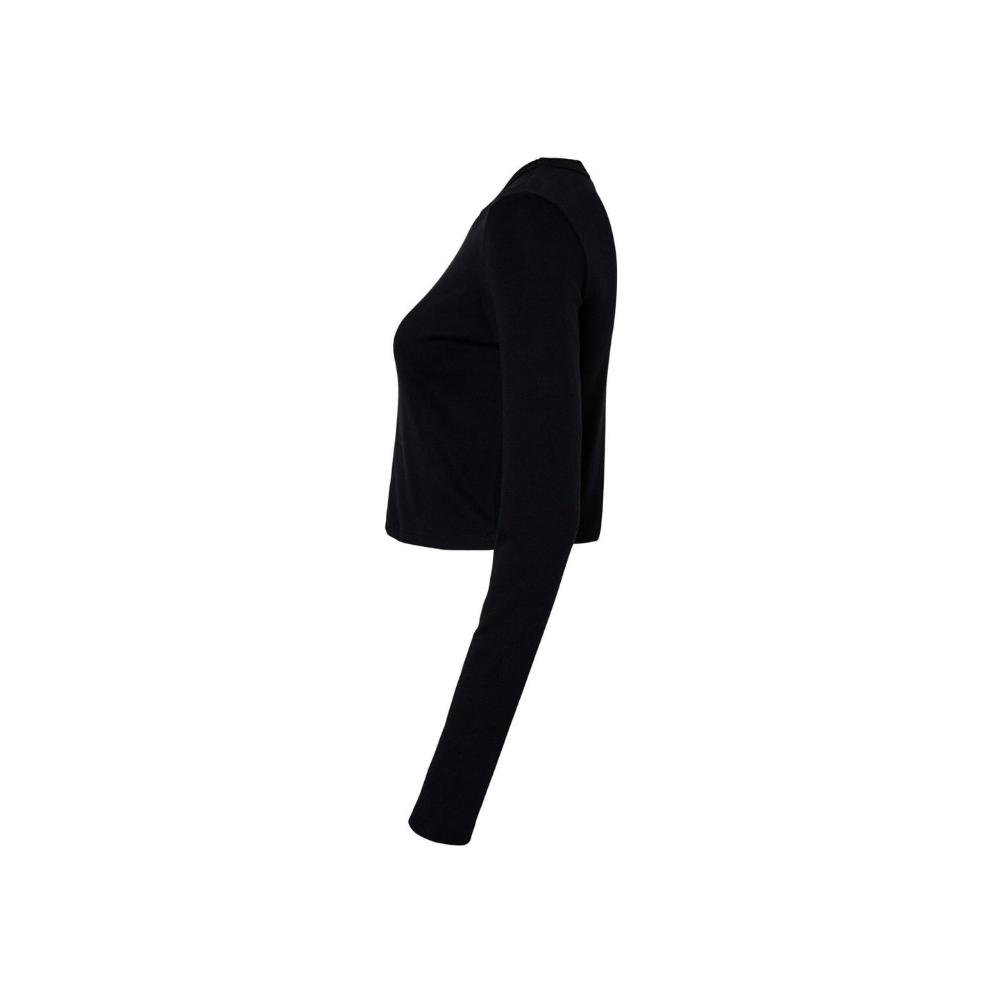 Solid Black - Back - Bella + Canvas Womens-Ladies Plain Micro-Rib Long-Sleeved Crop Top