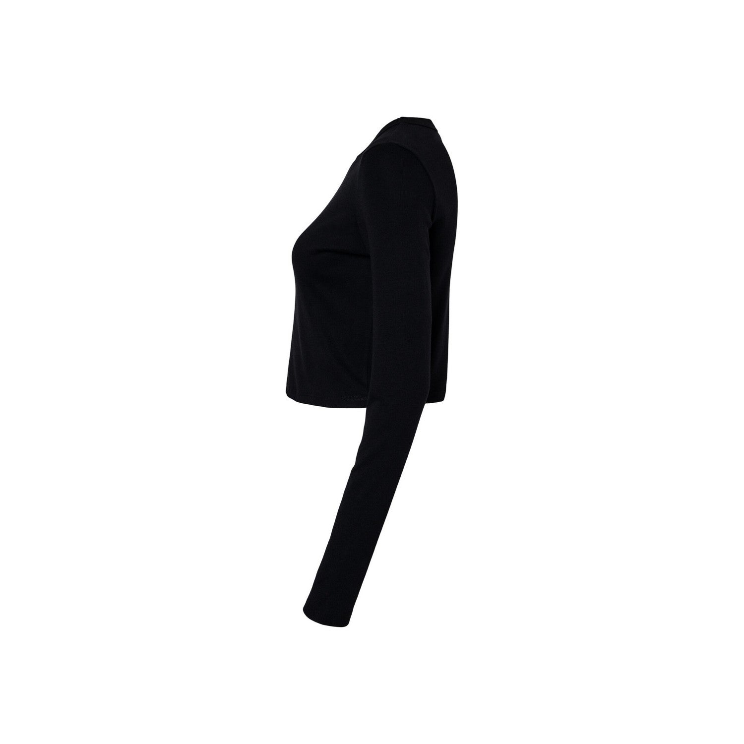 Solid Black - Back - Bella + Canvas Womens-Ladies Plain Micro-Rib Long-Sleeved Crop Top