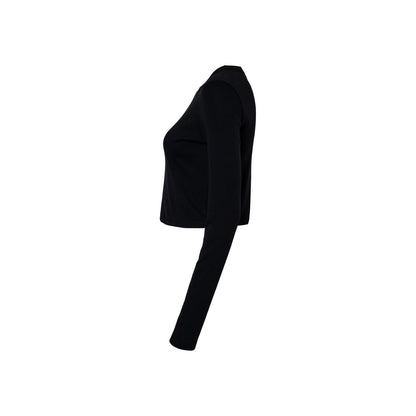 Solid Black - Back - Bella + Canvas Womens-Ladies Plain Micro-Rib Long-Sleeved Crop Top