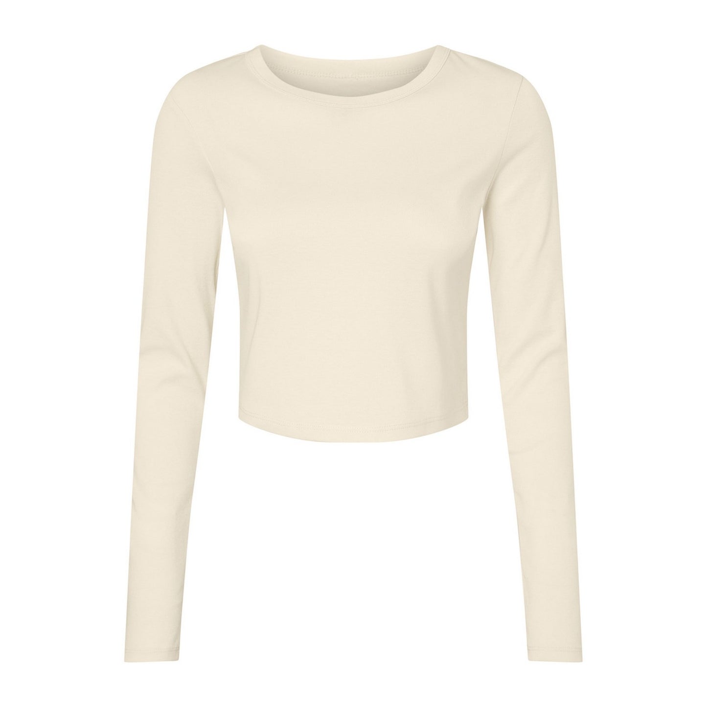 Solid Natural - Front - Bella + Canvas Womens-Ladies Plain Micro-Rib Long-Sleeved Crop Top