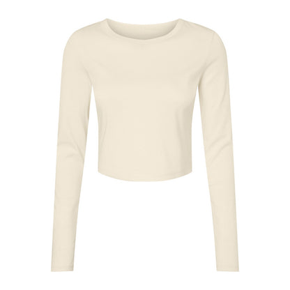 Solid Natural - Front - Bella + Canvas Womens-Ladies Plain Micro-Rib Long-Sleeved Crop Top