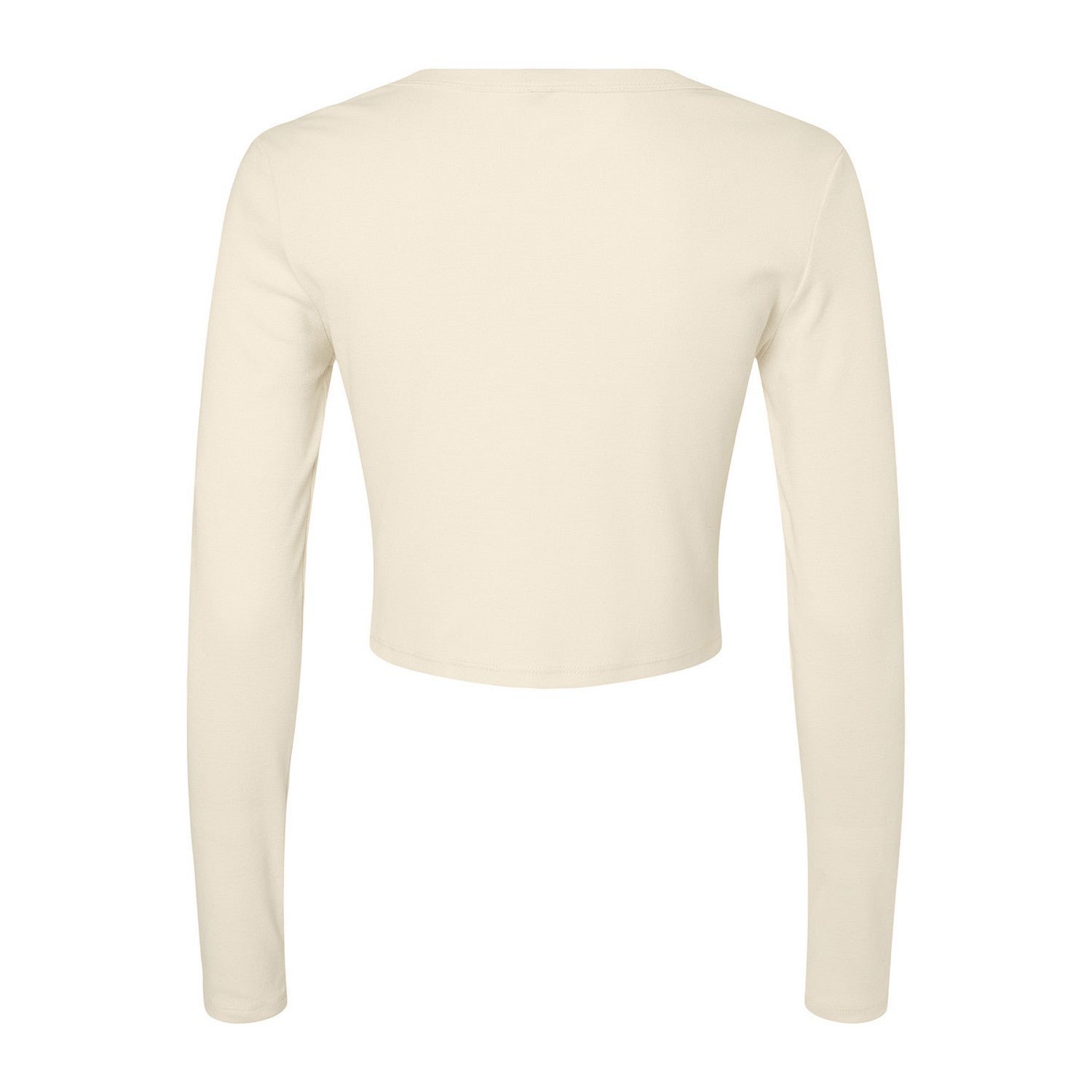 Solid Natural - Back - Bella + Canvas Womens-Ladies Plain Micro-Rib Long-Sleeved Crop Top