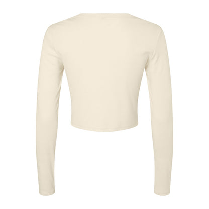 Solid Natural - Back - Bella + Canvas Womens-Ladies Plain Micro-Rib Long-Sleeved Crop Top