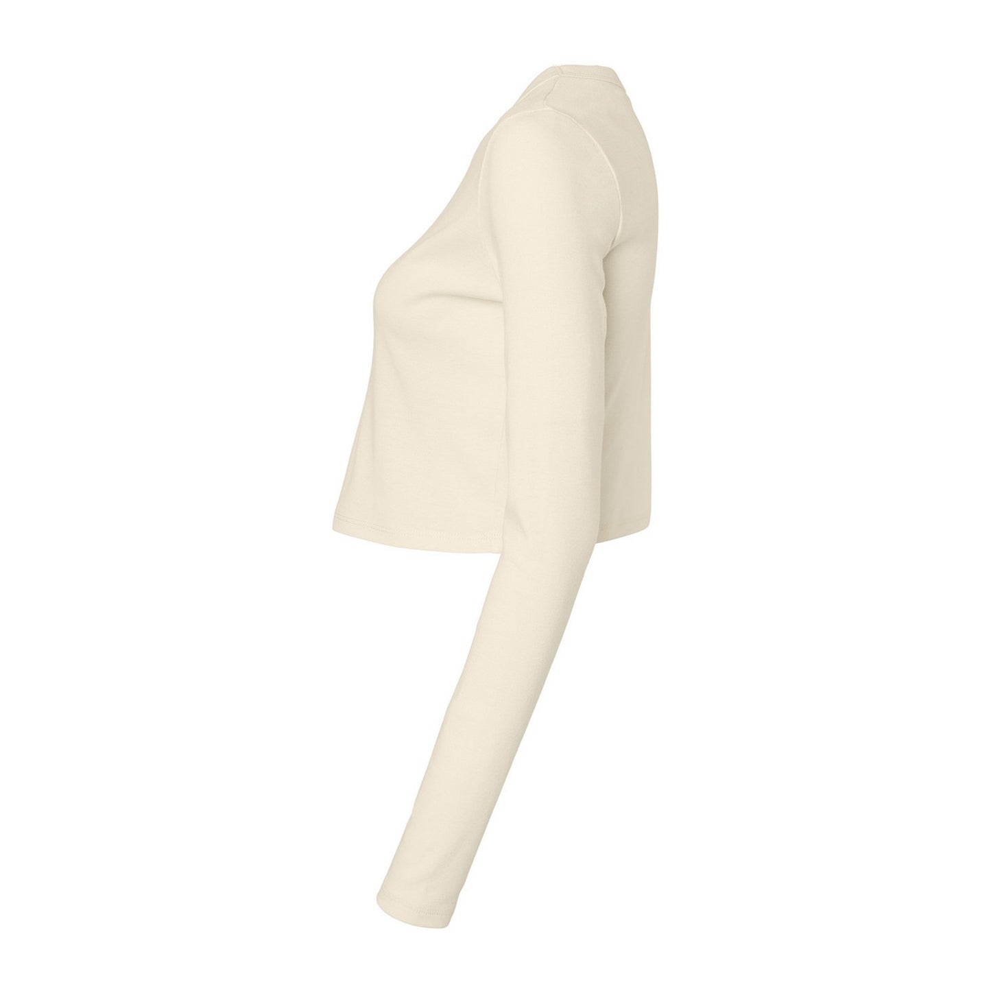 Solid Natural - Side - Bella + Canvas Womens-Ladies Plain Micro-Rib Long-Sleeved Crop Top