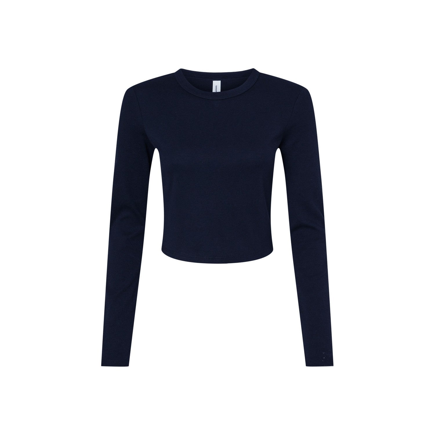 Solid Navy - Front - Bella + Canvas Womens-Ladies Plain Micro-Rib Long-Sleeved Crop Top