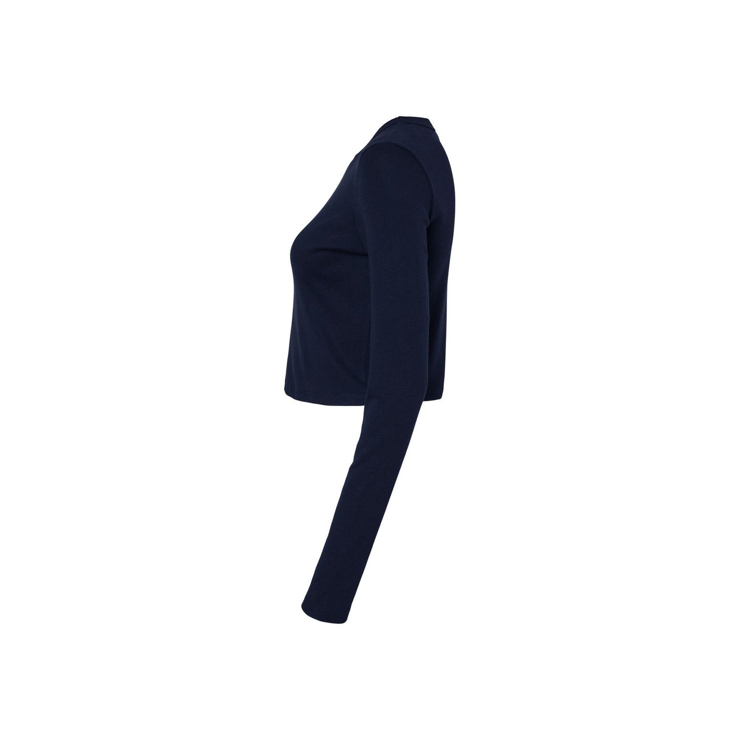 Solid Navy - Back - Bella + Canvas Womens-Ladies Plain Micro-Rib Long-Sleeved Crop Top