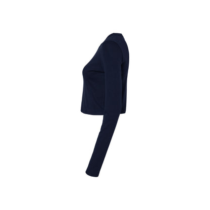 Solid Navy - Back - Bella + Canvas Womens-Ladies Plain Micro-Rib Long-Sleeved Crop Top