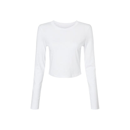 Solid White - Front - Bella + Canvas Womens-Ladies Plain Micro-Rib Long-Sleeved Crop Top