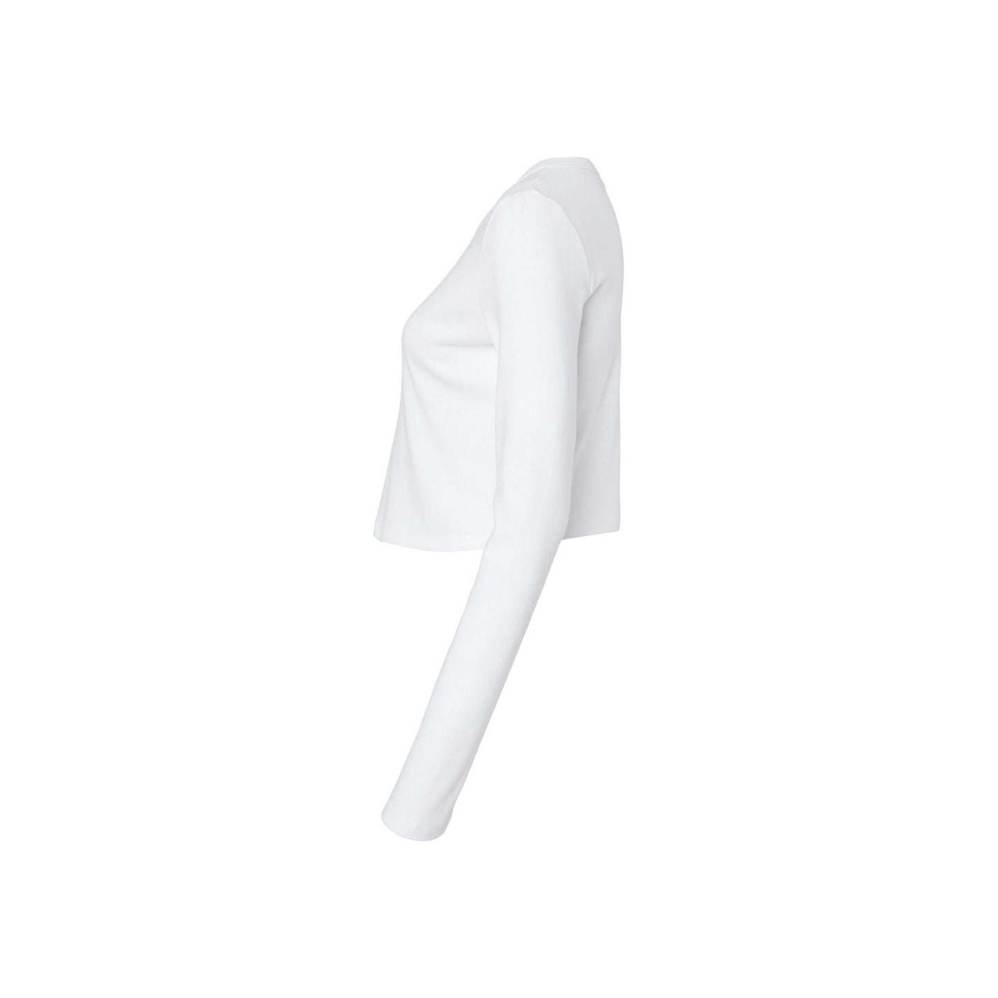 Solid White - Back - Bella + Canvas Womens-Ladies Plain Micro-Rib Long-Sleeved Crop Top