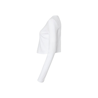 Solid White - Back - Bella + Canvas Womens-Ladies Plain Micro-Rib Long-Sleeved Crop Top