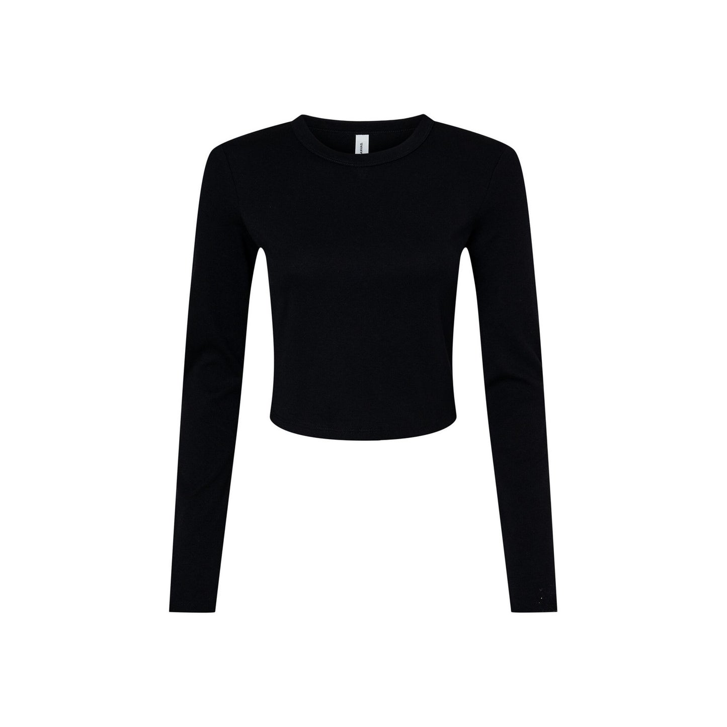 Solid Black - Front - Bella + Canvas Womens-Ladies Plain Micro-Rib Long-Sleeved Crop Top
