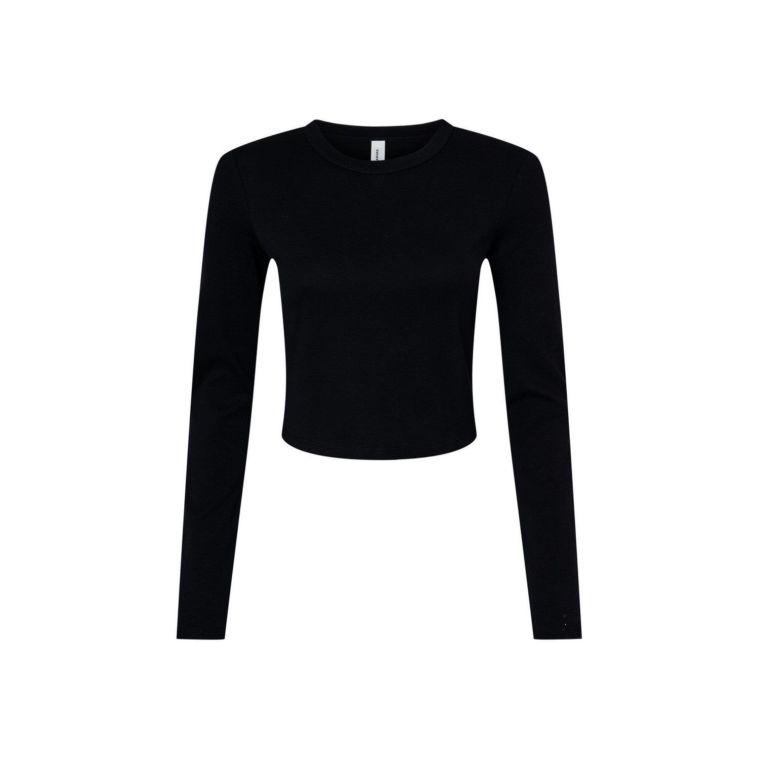 Solid Black - Front - Bella + Canvas Womens-Ladies Plain Micro-Rib Long-Sleeved Crop Top