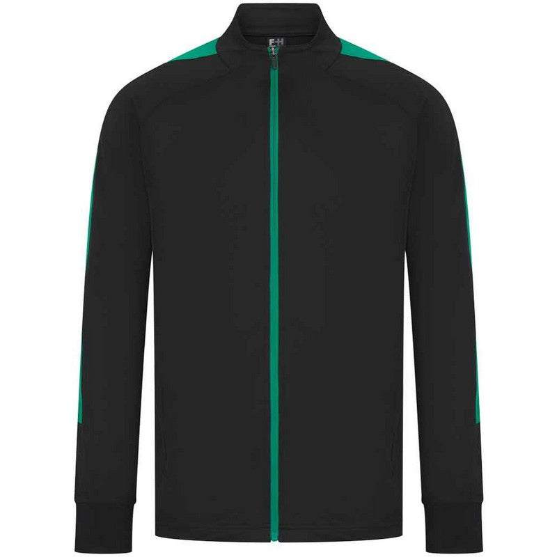 Black-Emerald - Front - Finden & Hales Mens Contrast Panel Knitted Tracksuit Top