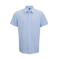 Light Blue-White - Front - Premier Mens Gingham Cotton Short-Sleeved Shirt
